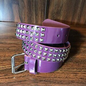 NEW Purple Belt, 3 layer Pyramid Studs in Silver, Bonded Leather, Unisex Size L